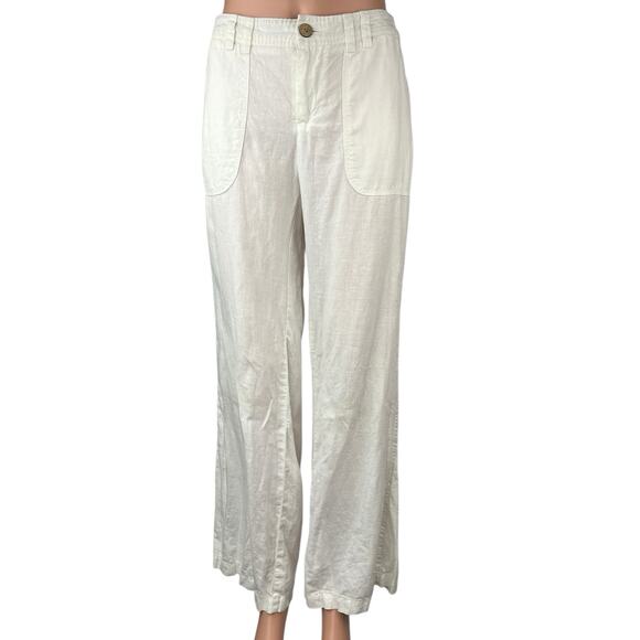 Banana Republic Women's White Linen Mid Rise Straight Wide Leg Trousers Pants 8 - Picture 1 of 5